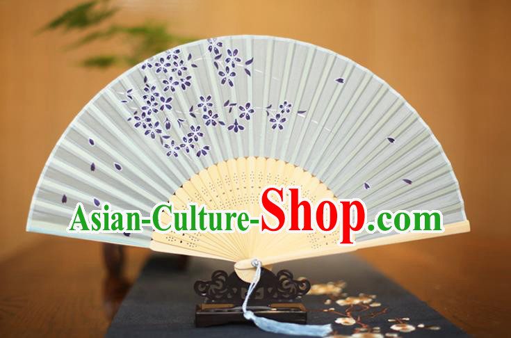 Traditional Chinese Crafts Printing Sakura Grey Folding Fan, China Sensu Paper Fans for Women