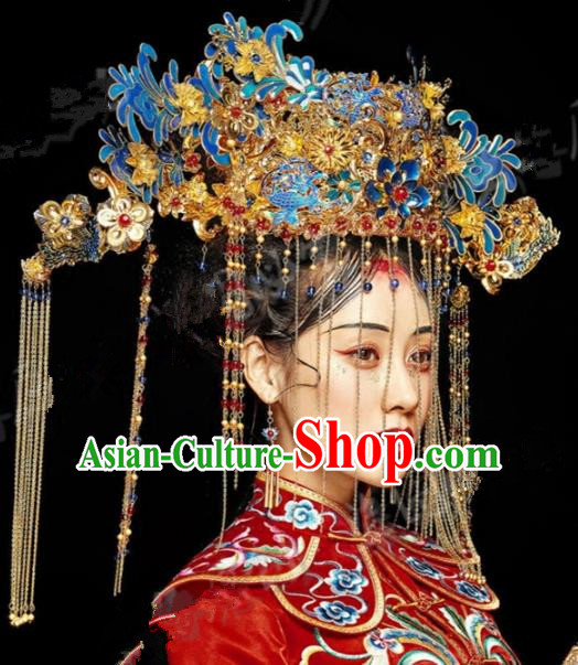 Asian Chinese Ancient Handmade Classical Hair Accessories Bride Luxurious Phoenix Coronet Hairpins Complete Set for Women