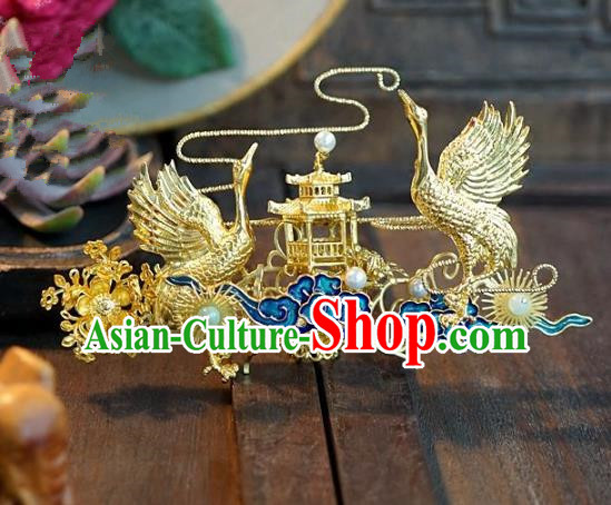 Chinese Ancient Handmade Classical Wedding Hair Accessories Xiuhe Suit Crane Hairpins for Women