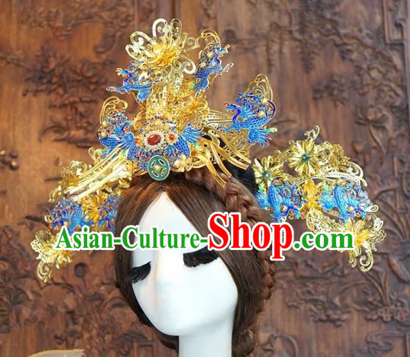Chinese Handmade Classical Hair Accessories Ancient Cloisonne Phoenix Coronet Hairpins Bride Hair Clip for Women