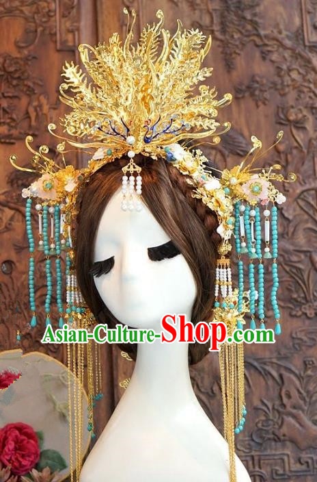 Chinese Handmade Classical Hair Accessories Ancient Tang Dynasty Phoenix Coronet Hairpins Complete Set for Women