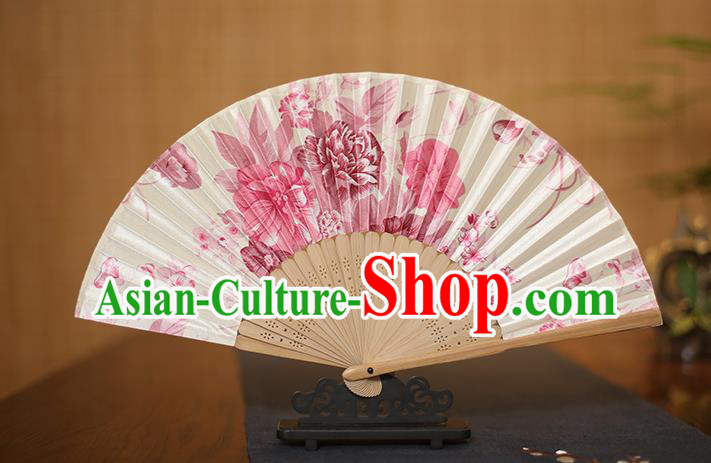 Traditional Chinese Crafts White Folding Fans Printing Flowers Silk Fan for Women