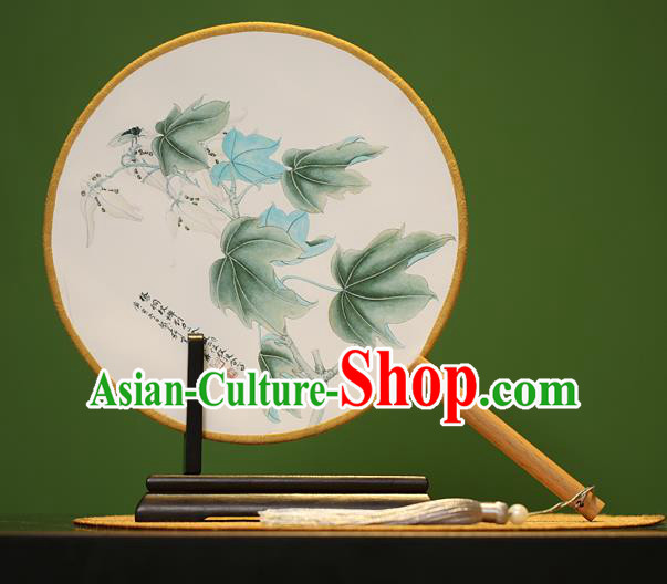 Traditional Chinese Crafts Painting Leaf Rosewood Round Fan, China Palace Fans Princess Silk Circular Fans for Women