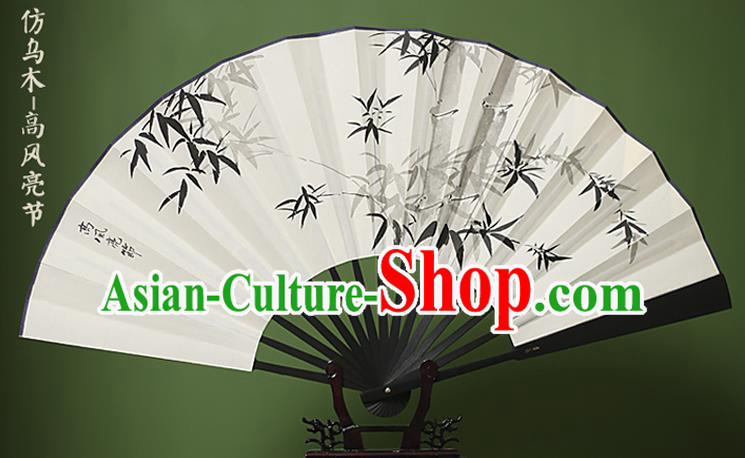 Traditional Chinese Crafts Ink Painting Bamboo White Folding Fan Paper Fans for Women