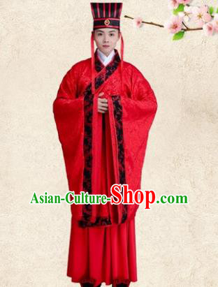 Traditional Chinese Ancient Bridegroom Wedding Costume, China Han Dynasty Minister Embroidered Hanfu Clothing for Men