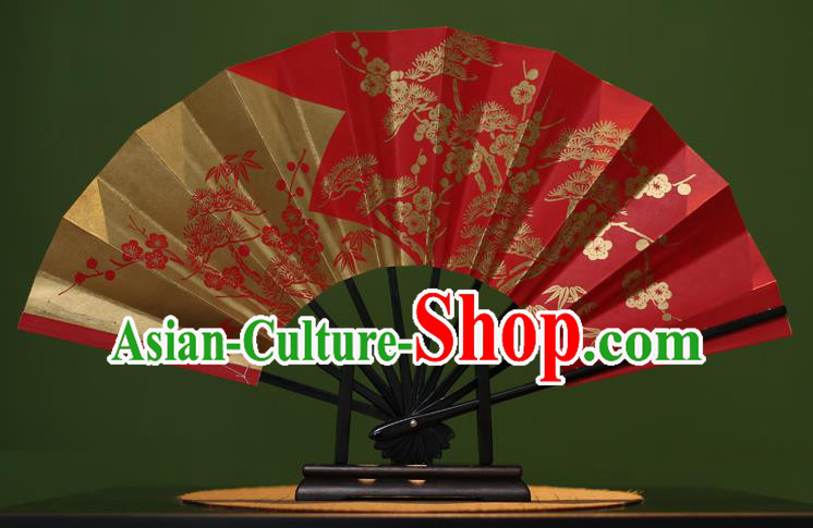 Traditional Chinese Crafts Printing Plum Blossom Red Paper Folding Fan Sensu Fans for Women