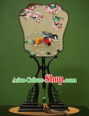 Traditional Chinese Crafts Embroidered Mandarin Duck Silk Fan, China Palace Fans Princess Square Fans for Women