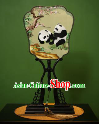 Traditional Chinese Crafts Embroidered Panda Silk Fan, China Palace Fans Princess Square Fans for Women