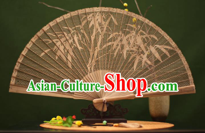 Traditional Chinese Crafts Sandalwood Folding Fan, Chinese Hollow Out Bamboo Fans for Women
