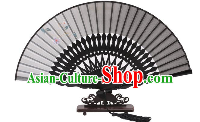 Traditional Chinese Crafts Hand Painting Flowers Folding Fan, China Handmade Grey Silk Bamboo Fans for Women