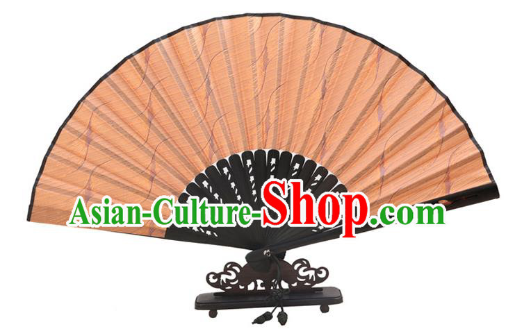 Traditional Chinese Crafts Golden Silk Folding Fan, China Handmade Bamboo Fans for Women