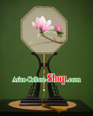 Traditional Chinese Crafts Suzhou Embroidery Silk Fan, China Palace Fans Princess Embroidered Mangnolia Fans for Women