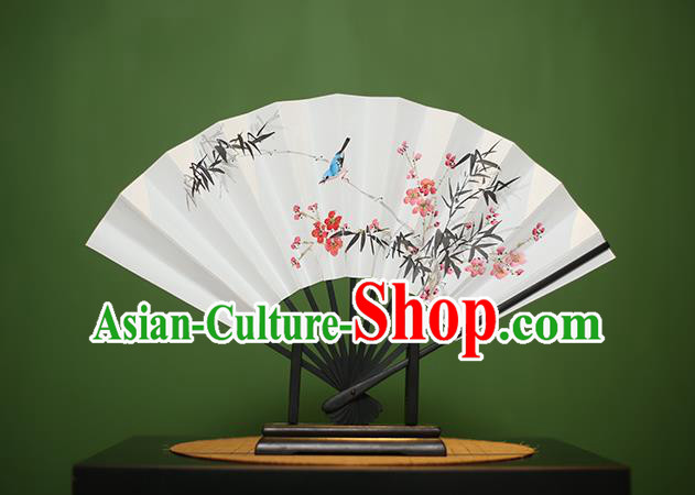 Traditional Chinese Crafts Printing Magpie Wintersweet Paper Folding Fan, China Handmade Classical Fans for Women