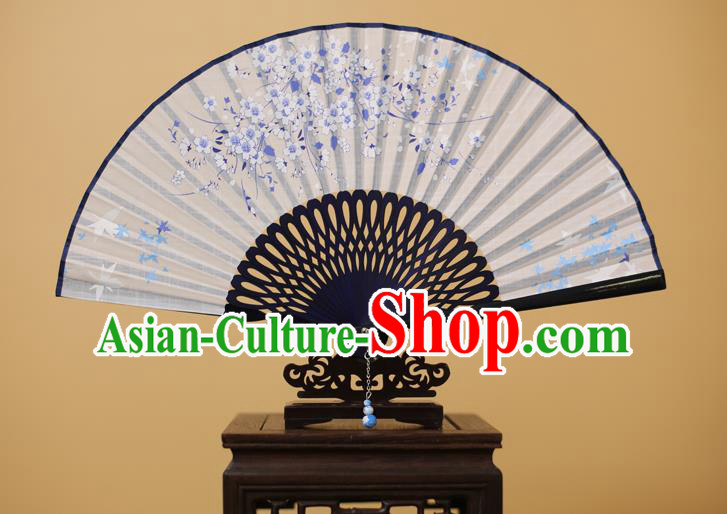 Traditional Chinese Crafts Printing Plum Blossom Folding Fan, China Handmade Classical White Fans for Women