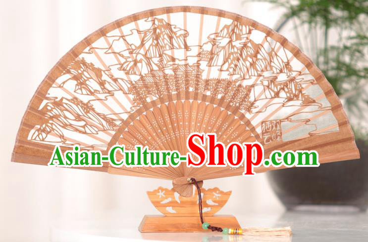 Traditional Chinese Crafts West Lake Scenery Folding Fan, China Handmade Classical Brown Silk Fans for Women