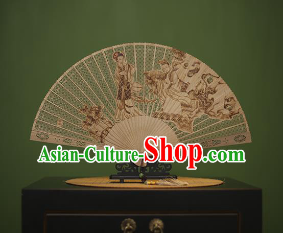 Traditional Chinese Crafts Carving Beauty Classical Folding Fan, China Handmade Sandalwood Fans for Women