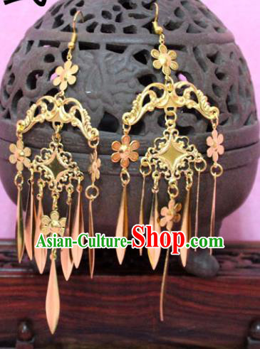 Traditional Chinese Handmade Jewelry Accessories Xiuhe Suit Bride Golden Tassel Earrings Hanfu Eardrop for Women