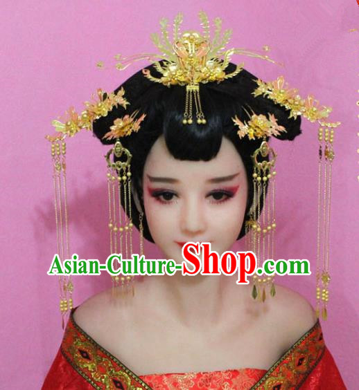 Traditional Chinese Handmade Wedding Hair Accessories Ancient Bride Tassel Hairpins Phoenix Coronet Headwear for Women