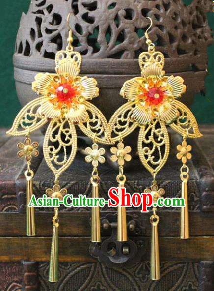 Traditional Chinese Handmade Jewelry Accessories Xiuhe Suit Bride Golden Flowers Earrings Hanfu Eardrop for Women
