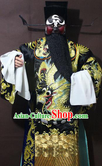 Traditional China Beijing Opera Prime Minister Costume Black Embroidered Robe, Chinese Peking Opera Bao Zheng Gwanbok Clothing