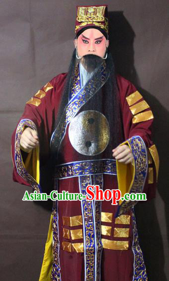 Traditional China Beijing Opera Taoist Priest Embroidery Costume, Chinese Peking Opera Red Embroidered Robe Clothing
