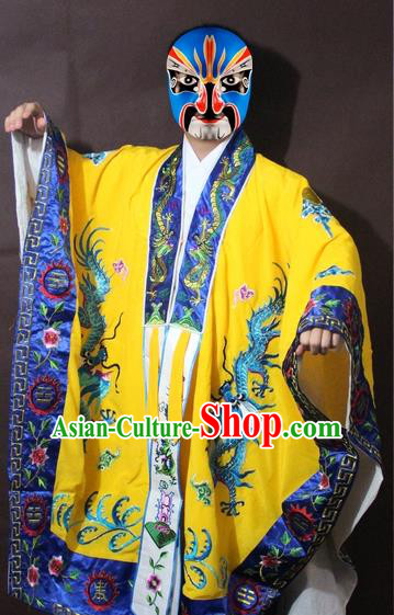 Traditional China Beijing Opera Taoist Priest Embroidery Costume, Chinese Peking Opera Yellow Embroidered Robe Clothing