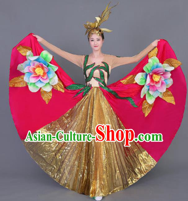 Professional Opening Dance Costume Stage Performance Big Swing Rosy Dress for Women