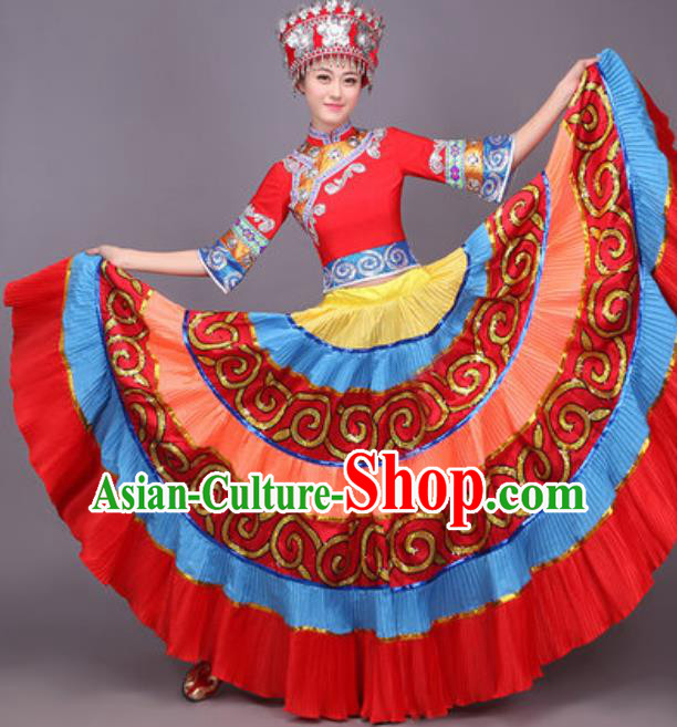 Chinese Traditional Yi Nationality Dance Costume Yao Minority Folk Dance Dress for Women