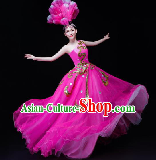 Professional Opening Dance Costume Stage Performance Modern Dance Rosy Veil Dress for Women