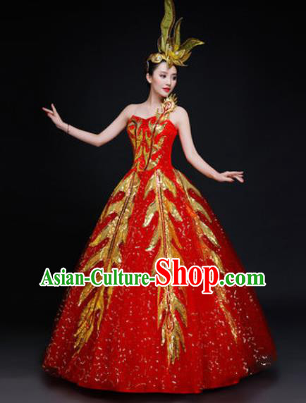 Professional Modern Dance Costume Opening Dance Stage Performance Red Dress for Women