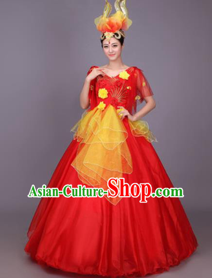 Professional Modern Dance Costume Opening Dance Stage Performance Red Veil Dress for Women