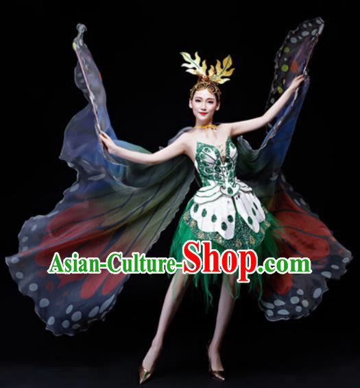 Professional Opening Dance Costume Modern Butterfly Dance Stage Performance Green Dress for Women