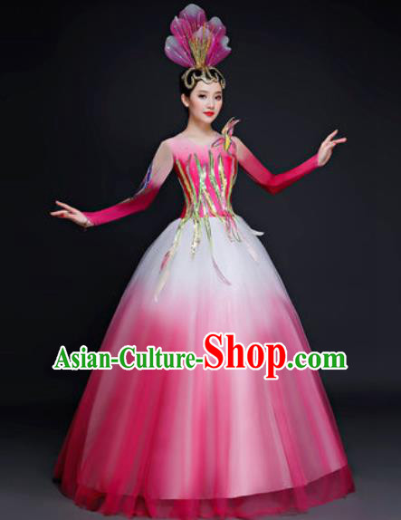 Professional Opening Dance Costume Modern Dance Stage Performance Pink Dress for Women