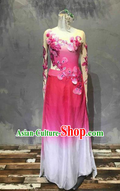 Chinese Traditional Folk Dance Costume Classical Dance Yangko Rosy Dress for Women