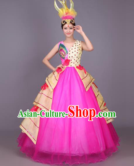 Professional Modern Dance Rosy Veil Dress Opening Dance Stage Performance Chorus Costume for Women