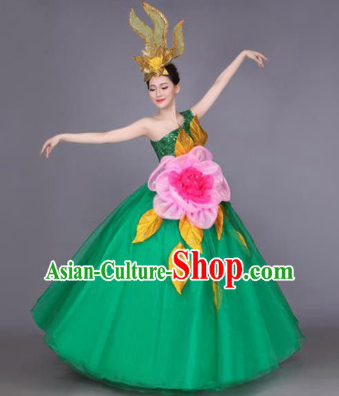 Professional Modern Dance Green Veil Dress Opening Dance Stage Performance Chorus Costume for Women