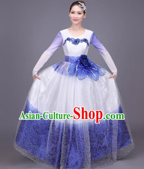 Professional Modern Dance Blue Dress Opening Dance Stage Performance Chorus Costume for Women