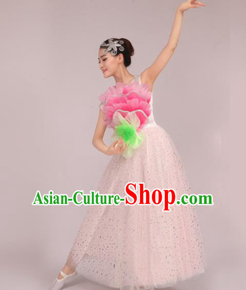Chinese Classical Dance Costume Traditional Folk Dance Peony Dance White Dress for Women