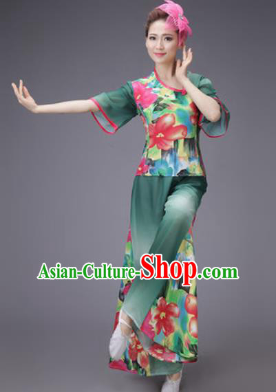 Chinese Classical Dance Costume Traditional Folk Dance Yangko Green Clothing for Women