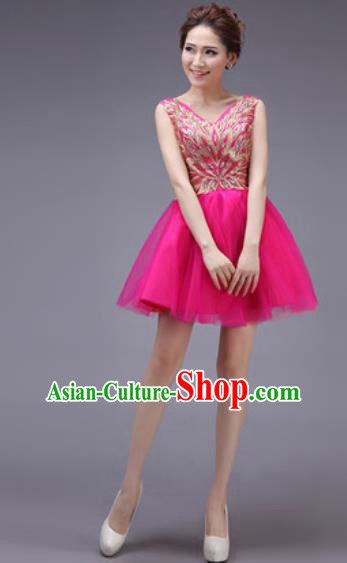 Professional Modern Dance Rosy Bubble Dress Opening Dance Stage Performance Bridesmaid Costume for Women