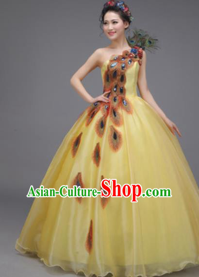 Top Grade Chorus Costume Professional Modern Dance Opening Dance Stage Performance Yellow Dress for Women