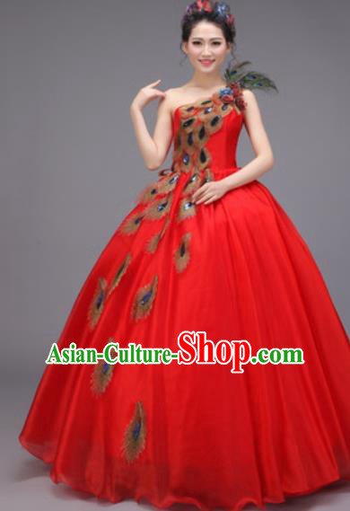 Top Grade Chorus Costume Professional Modern Dance Opening Dance Stage Performance Red Dress for Women