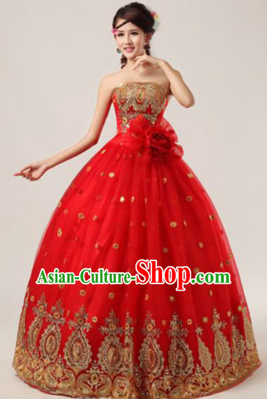 Top Grade Compere Costume Waltz Dance Modern Dance Stage Performance Red Dress for Women