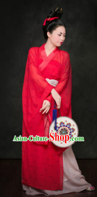 Traditional Chinese Tang Dynasty Court Maid Replica Costumes Ancient Maidenform Red Hanfu Dress for Women