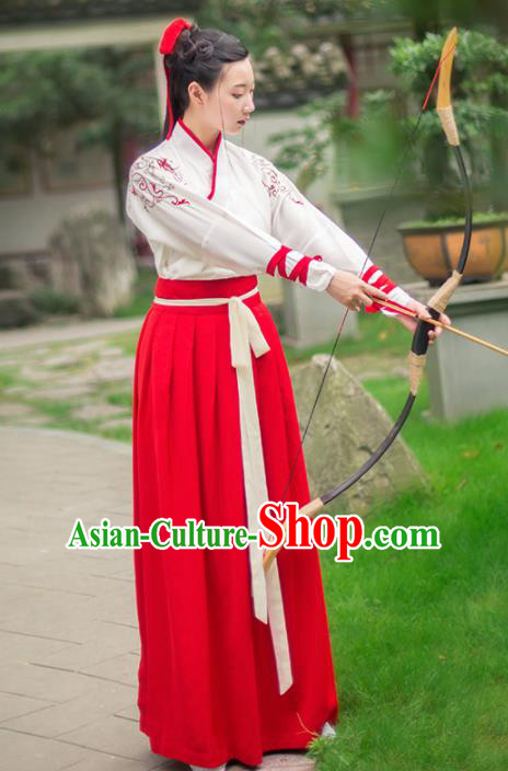 Chinese Ancient Embroidered Costumes Traditional Han Dynasty Swordswoman Hanfu Dress for Women