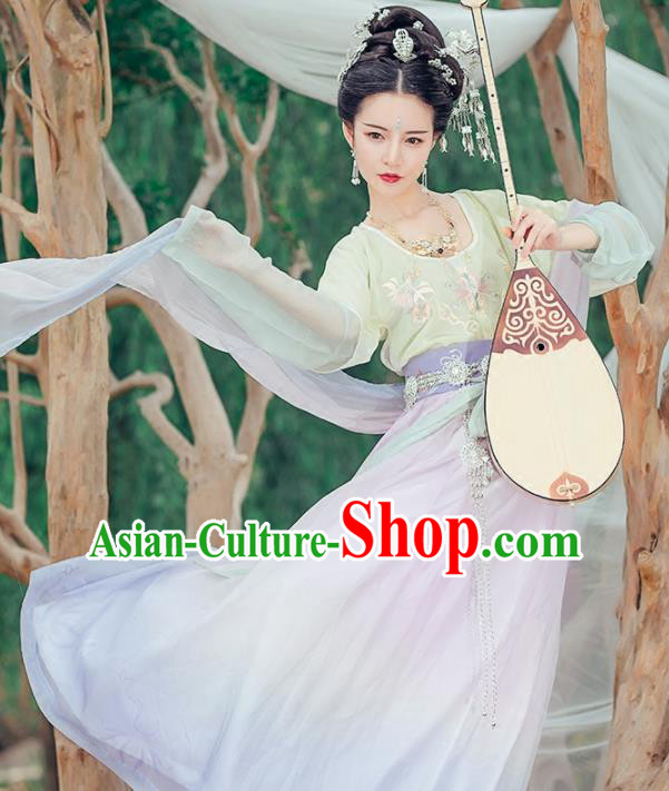Chinese Ancient Flying Apsara Embroidered Costumes Traditional Tang Dynasty Princess Hanfu Dress for Women