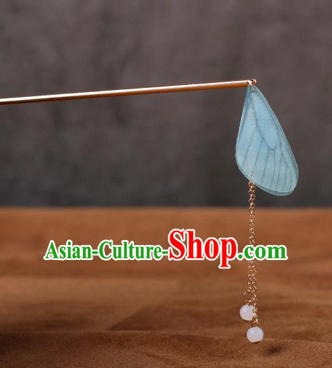 Chinese Ancient Hanfu Hair Accessories Traditional Swordswoman Blue Butterfly Wing Hairpins for Women