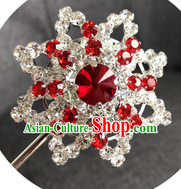 Chinese Ancient Princess Hairpins Traditional Peking Opera Diva Red Crystal Hair Accessories for Women