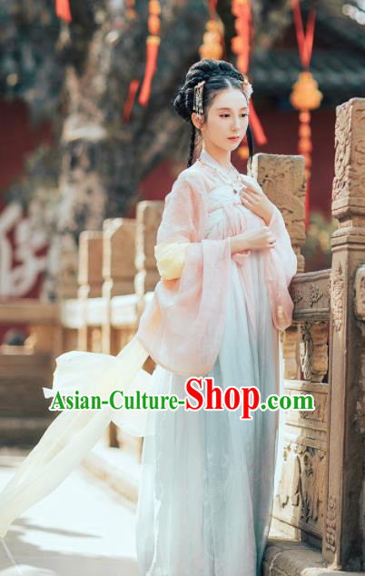 Traditional Chinese Tang Dynasty Nobility Lady Costumes Ancient Peri Goddess Embroidered Hanfu Dress for Rich