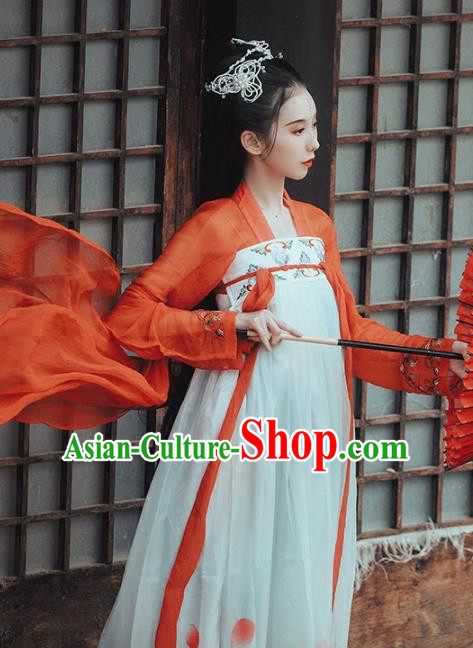 Chinese Traditional Tang Dynasty Palace Lady Costumes Ancient Peri Goddess Embroidered Hanfu Dress for Rich